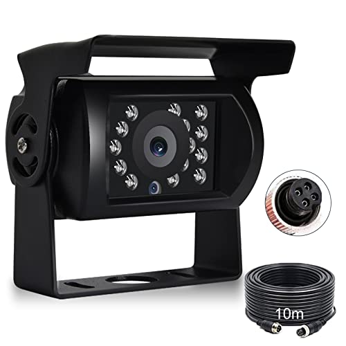 Hodozzy Camara de Marcha Atras 4 Pin Conector de Aviación con Cable de 10 m, 18 IR Visión Nocturna IP69 Impermeable con línea de Guía para Coche Autobús Camión Caravana Camper 12V 24V Cover