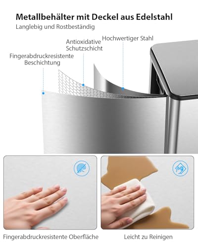 lovewind Mülleimer, 2 x 15L Mülleimer Küche, Doppeleimer für Recycling und Abfall, Silber… – Ansicht 3
