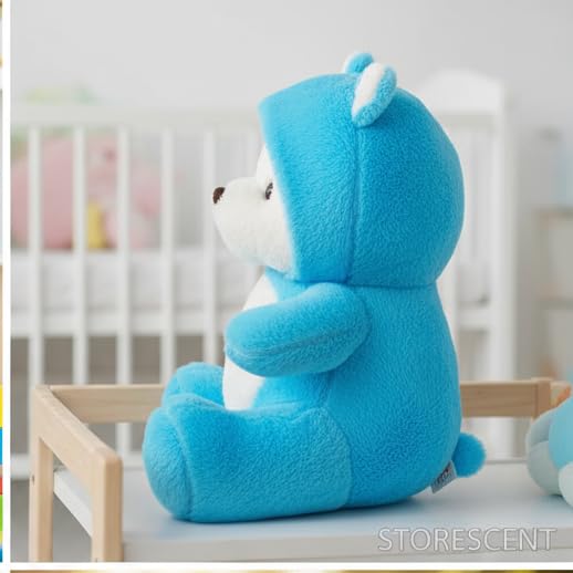 Image of Storescent Hooded Teddy Bear Plush Toy | Soft & Cute Stuffed Animal Toy for Hugging for Kids & Loved Ones - Blue 45cm