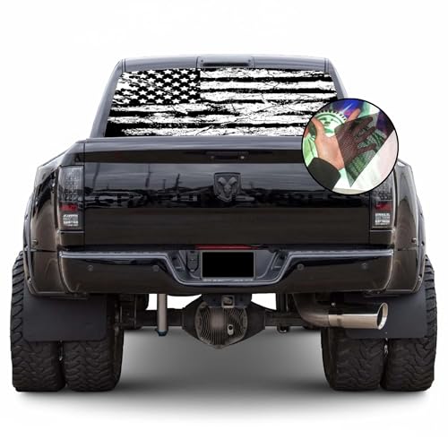 GRAPHIX EXPRESS Truck Back Window Graphics - Black and White American Flag Decal (P531 - Patriotic USA Flag - Universal See Through Rear Window Vinyl Wrap - Full Window Decals for Trucks