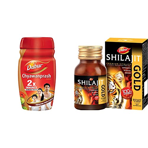 Image of Dabur Chyawanprash 2X Immunity - 1kg & Dabur Ayurvedic Shilajit Gold Capsules - Pack of 20 Pieces (With Kesar)