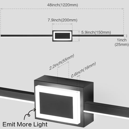 Image of Black Bathroom Vanity Lights - Modern Light Fixture Bathroom 48 Inch - Dimmable LED Bath Light Fixtures Over Mirror 6000K Cool Whtie