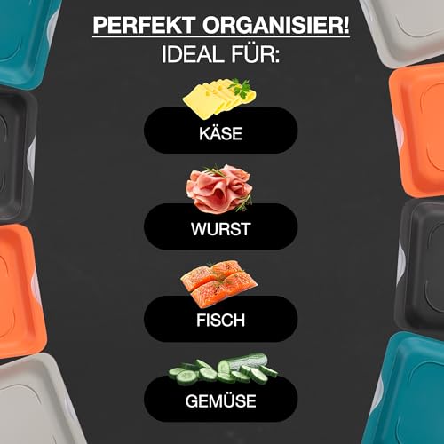 Moritz & Moritz 4er Set Aufschnittbox stapelbar – Frischhaltedosen mit Deckel zur Aufbewahrung von Wurst, Käse, uvm. – inkl. Tafelsticker zum Beschriften 4