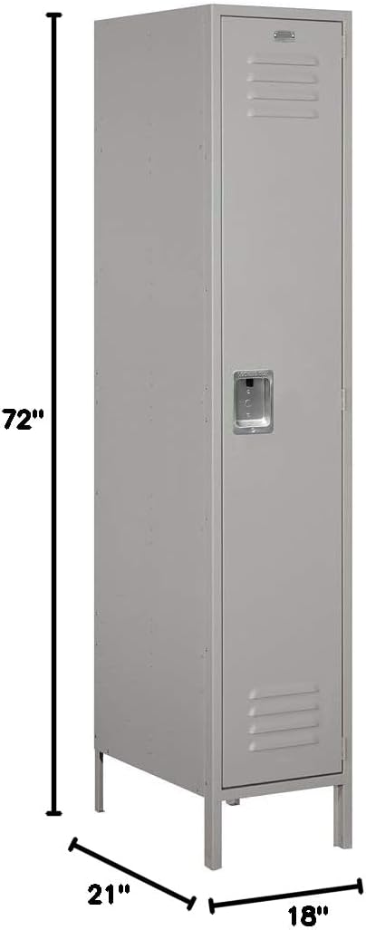 Salsbury Industries 18-51161GY-U 18" Single Tier Standard, 1 Wide x 6 Feet High x 21 Inches Deep, Unassembled Metal Locker, Gray