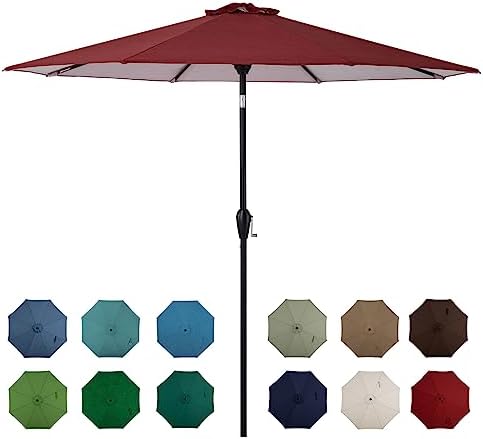 Tempera 10' Outdoor Market Patio Table Umbrella with Auto Tilt and Crank,Large Sun Umbrella with Sturdy Pole&Fade resistant canopy,Easy to set,Red