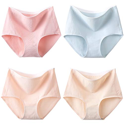 LQQ Bikinis damskie majtki typu lain list damskie 4 pary z pełnej bawełny, wygodne maxi, wysoka talia, pełna bielizna bawełniana (kolor: C, rozmiar: 3XL)