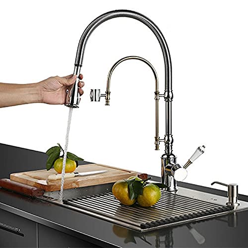 Grifo para ollas de latón antiguo con brazo oscilante doble para cocina 5