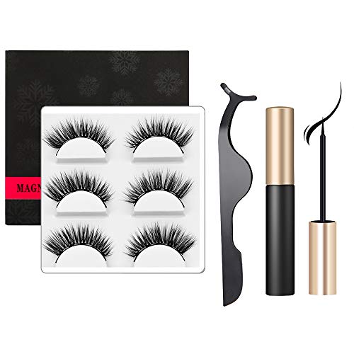 Magnetic Eyelashes with Magnetic Eyeliner Kitï¼Œ3D No Glue Waterproof Fake Reusable False Eye Lashesï¼ˆ3 Styleï¼‰