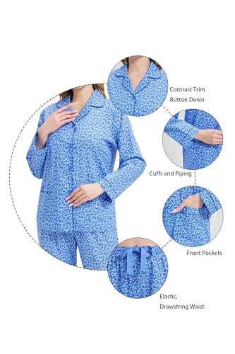 Image of GLOBAL Women Cotton Pajamas Long Sleeve PJs Button Down Sleepwear S-3XL