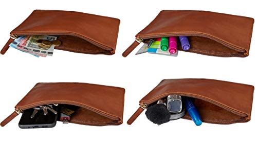 Wildery® Banktasche zur Geld Aufbewahrung I Dokumententasche A5 in Echt Leder I Geldtransporttasche mit Reißverschluss I Schminktasche klein /#WI708 Beige