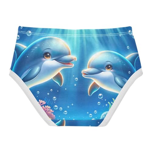 Cute Dolphin Blue Toddler Underwear, Cotton Underwear for Girls, 2T–8 Years2