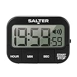 Salter 355 BKXCDU Digital Kitchen Timer - LCD Display, Loud Clock Timer, Magnetic Cooking Stopwatch, Self Standing, Count Up Or Down,19 Hours 59 Minutes and 59 Seconds, Memory Function, Large Buttons