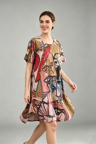 Image of FTCayanz Women's Casual Midi Short Sleeve Loose Print Dress