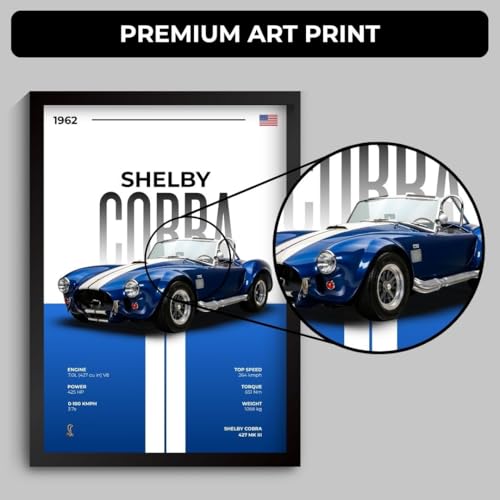 Image of Shelby Cobra Poster | Framed 1962 Shelby A4 Sized (31 x 23 cm) | Cobra Muscle Poster for Wall, Gift for Boys, American Muscle Car Frames | Car Posters for Wall, Bedroom, Hostel, Study Area, Hostel (F 064)