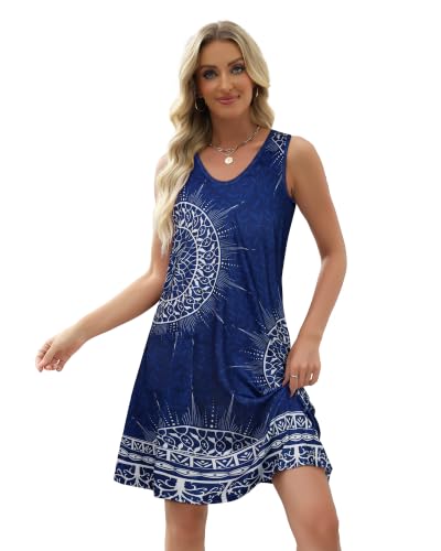Image of elescat Womens Summer Dresses Casual V Neck Sleeveless Pockets Beach Loose Tank Sundress 2026