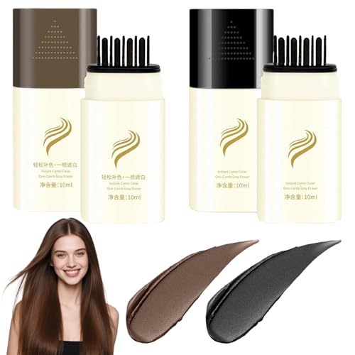 4 PCS HaarfäRbekamm HaarfäRbestift Haaransatz Kaschieren Ansatzfarbe Wasserfester Schweißfester(Schwarz Dunkelbraun)