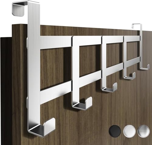 4happy Appendiabiti da Porta, Argento - Pratico Attaccapanni da Porta, Acciaio Inox Ganci Adatti per Camera da Letto, Cucina, Bagno, Utile Appendino