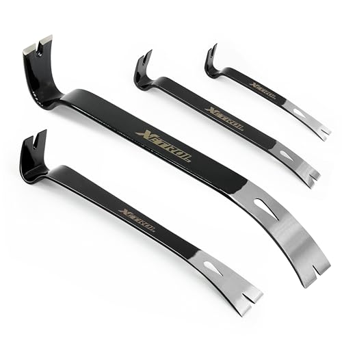 XETROL 4-Piece Flat Pry Bar Set -15' 10' 7.5' 5.5' Crow Bar with Nail Puller,Utility Heavy Duty Claw Bar,Mini Pry Bar for Woodworking,Prying,Lifting,Pulling,Home Remolding & Woodworking