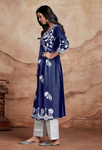 Image of EthnicJunction Women's Silk Blend Regular Fit Chikankari Embroidered Naira Cut Kurta