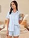 Ekouaer Womens Pajamas Set Short Sleeve Button Down Top and Shorts Sleepwear 2 Piece Pjs Set Blue Stripe