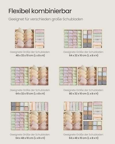 SONGMICS Unterwäsche-Organizer 8er Set, Schubladen-Organizer faltbar, Ordnungssystem Kleiderschrank, Aufbewahrungsbox Schrank, Stoffboxen Aufbewahrung, für BHs Socken Krawatten, beige RUS008M01