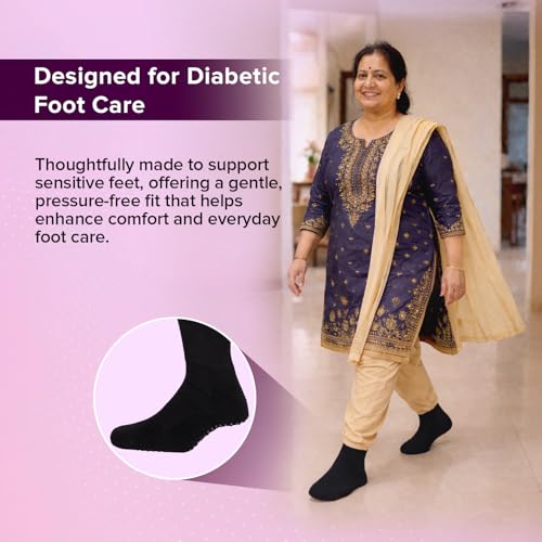 Image of Q DEVICES Diabetic Neuropathy Socks for Men & Women | Non-Binding Bamboo Socks for Swollen Feet & Leg Circulation | Premium Moisture-Wicking, Seamless Cushion Soft Foot Care Socks