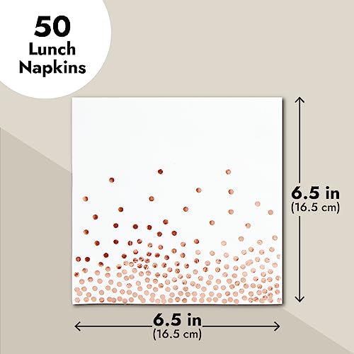 Juvale Disposable Rose Gold Napkins - Tear-Resistant Cocktail Napkins - Large Party Pack - Wedding Shower Decor - 50-Pack, 6.5 in, 3-Ply Paper