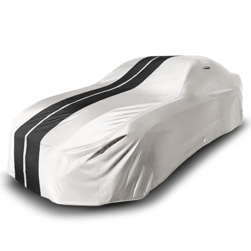 Image of iCarCover Premium Custom Car Cover for 1968-1981 Triumph TR6, TR7 Heavy Duty Waterproof All Weather Rain Snow UV Sun Protector Custom Fit Full Exterior Protection Car Cover (Stripe - Light Gray /Black)