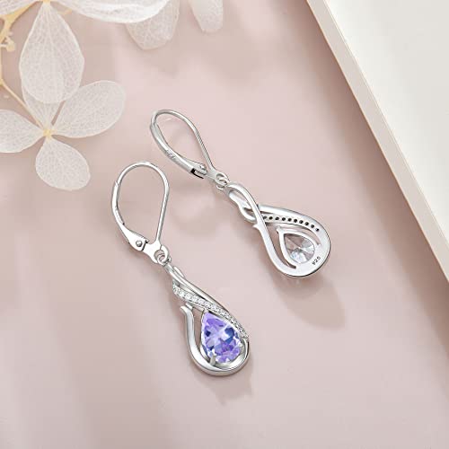 Yifsiy Dangle Drop Earrings 925 Sterling Silver Infinity Leverback Earrings Teardrop Alexandrite Birthstone June Jewelry Gifts For Women #TOP3