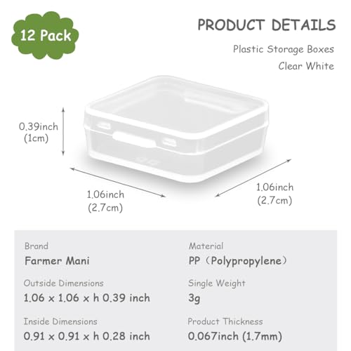 Image of 12 Pack Clear Square Plastic Beads Storage Containers Box (1.06 x 1.06 x 0.39 Inch), Square Bead Organizers for Small items, Crafts, Beads, Coins, Jewelry and Business Cards