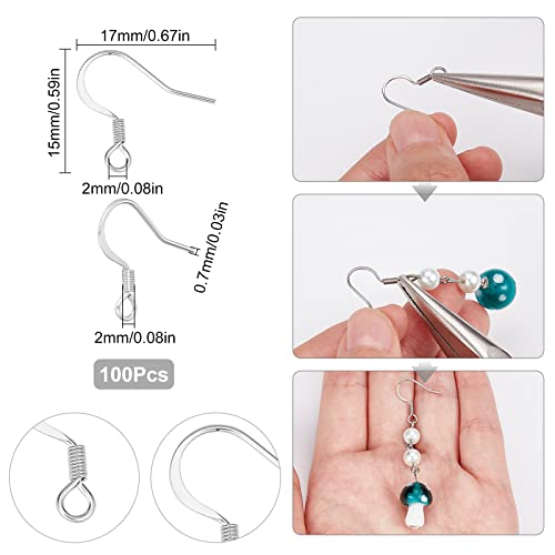 SUNNYCLUE 1 Box 100Pcs French Earring Hooks 304 Stainless Steel Earwire Ear Wires Silver Earring Wires Fishhook Hook for jewellery Making Women Adults DIY Dangle Crafts Supplies - Image 2