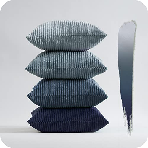 Image of Topfinel Navy Blue Euro Shams Decorative Throw Pillow Covers 26x26 Inch Set of 4,Soft Corduroy Striped Gradient Color Large Cushion Cover for Beach,Patio,Balcony,Living Room,Summer Home Decor