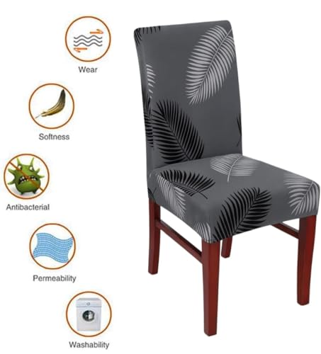 Image of Homerz Premium 6 Seater Dining Table Cloth with 6 Dining Chair Covers,Elastic Fitted Chair Slipcovers, Printed Polycotton Fabric, Table Cloth Size 60x90 inch (Grey Fauna)