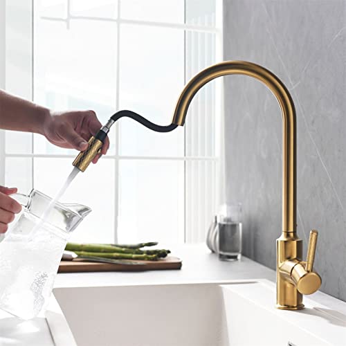 Robinet de cuisine extractible or brossé mitigeur d'évier rotatif 360° - 3