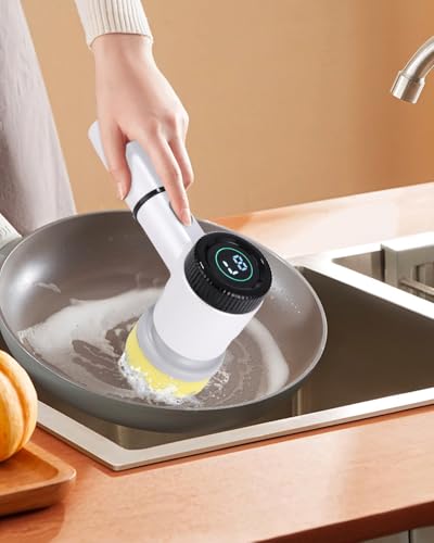 TIDEVAN 5 in 1 Elektrische Bürste, rotierend, kabellos, elektrische Bürste, Spin Scrubber mit 5 austauschbaren Bürstenköpfen, 3 Geschwindigkeiten, LED-Anzeige, für Badezimmer/Küche/Wand/Fliesen