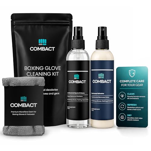 COMBACT Boxing Glove Cleaning Kit Antibacterial Spray Refresher Spray & Fast-Drying Microfibre Cloth | Odour Remover Deodoriser & Sanitiser for Boxing MMA Muay Thai & Gym Gear