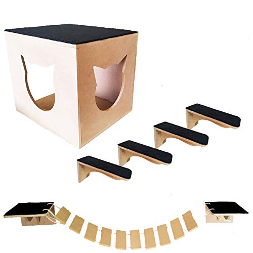 Kit Nicho de Gato Mdf Crú 6 peças Toca Ponte Degraus