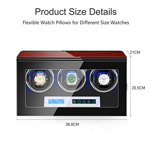Jqueen Watch Winder 3 With Quiet Japanese Mabuchi Motor, Microfiber Leather With Lcd Touch Screen #TOP6