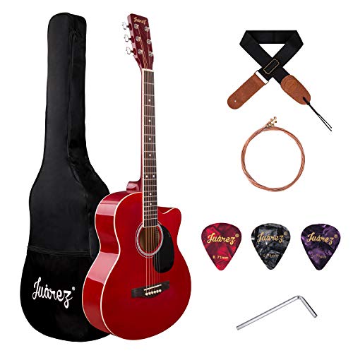 Image of JUAREZ Arpeggio 39 Inch Acoustic Guitar Kit, JRA39SR-RD Spruce Top, Rosewood Fretboard & Bridge, Truss Rod, Chrome Die Cast Machine Tuners, Dark Red