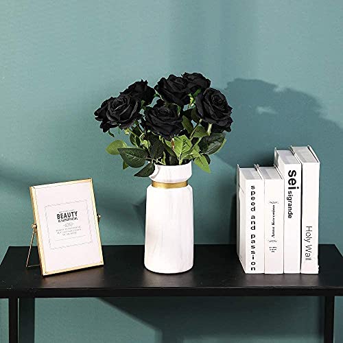 Justoyou 10 Pcs Halloween Black Flower, Artificial Roses Flowers, Realistic Blossom Roses, Real Touch Silk Rose, Single Fake Flower Long Stem Bouquets For Home Decor Wedding Party (10Pcs, Black) #TOP4