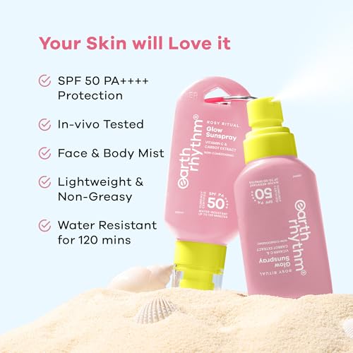 Image of Earth Rhythm Rosy Ritual Glow Sunspray SPF 50 PA ++++ Vitamin C & Carrot Extract. In Vivo Tested