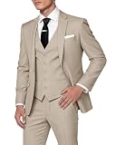 HUUTOE Beige Tuxedo for Men Tan Mens 3 Piece Suit Beige Tux Prom Suits for Men Regular Fit Wedding Summer Cream Tux Suit Set with Vest - Ternos de Vestir para Hombres XL Pants