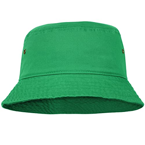 Falari Men Women Unisex Cotton Bucket Hat 100% Cotton Packable for Travel Fishing Hunting Summer Camp (L/XL Kelly Green)