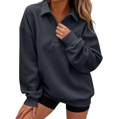 Numaller Womens Oversized Sweatshirt Plus Size Collared Button Polo Hoodie - image 2