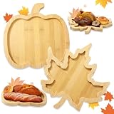 Whaline 2 Pcs Fall Serving Trays Pumpkin Maple Leaf Serving Platters Autumn Wooden...
