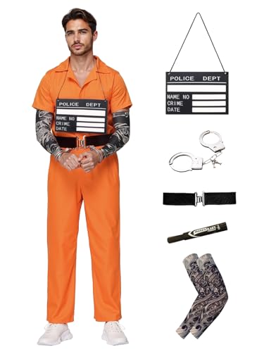 VEXOOM Adult Prisoner Costume Uniform Set for Halloween and Prison-Themed Parties