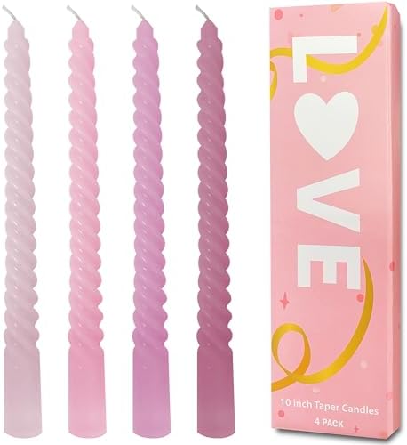 Taper Candles Pink, Spiral Twisted Taper Candles Set of 4
