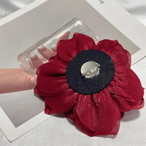 Image of Flash Camellia Flower Brooch Pin for Women Men Elegant Texture Fabric Dahlia Rose Floral Brooches Lapel Pins Dainty Wedding Holiday Party Costume Dress Accessories Jewelry