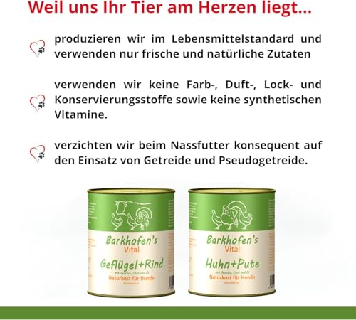 Barkhofen Tiernahrung Nassfutter für Ihren Hund 6X 800g – Hundefutter nass & getreidefrei mit Geflügel & Rind – Hunde Futter in Dosen ohne Getreide