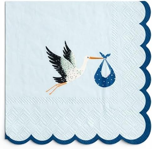 Blue Stork Baby Shower Napkins 16 Pack – It's a Boy Blue Scalloped Cocktail Napkins 5x5 In Disposable 3-Ply Gender Reveal Sip and See Baby Sprinkle Baptism Christening Party Supplies image 5